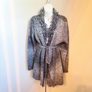 VIP Soft Wool Blend Fringe Trim Knit Sweater Cardigan